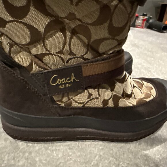 Coach Mariette Winter Snow Boot Women Sz 6.5 A7185 Canvas Suede Fur Trim Leather - Picture 7 of 11